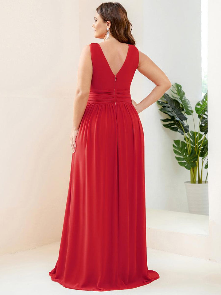Sandrine | Robe de soirée plissée sans manches avec décolleté en V
