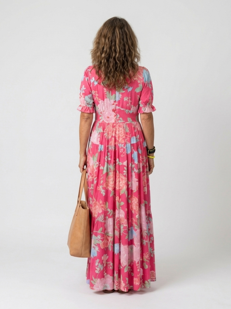 Mélanie | Robe Midi Florale Sans Manches avec Décolleté en V