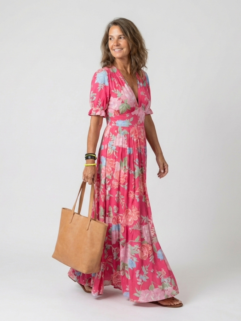 Mélanie | Robe Midi Florale Sans Manches avec Décolleté en V