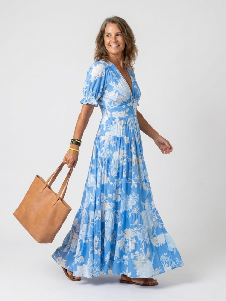 Mélanie | Robe Midi Florale Sans Manches avec Décolleté en V