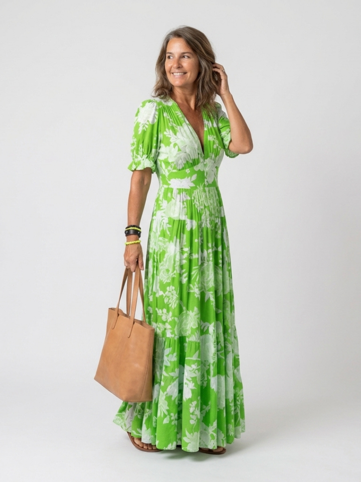 Mélanie | Robe Midi Florale Sans Manches avec Décolleté en V
