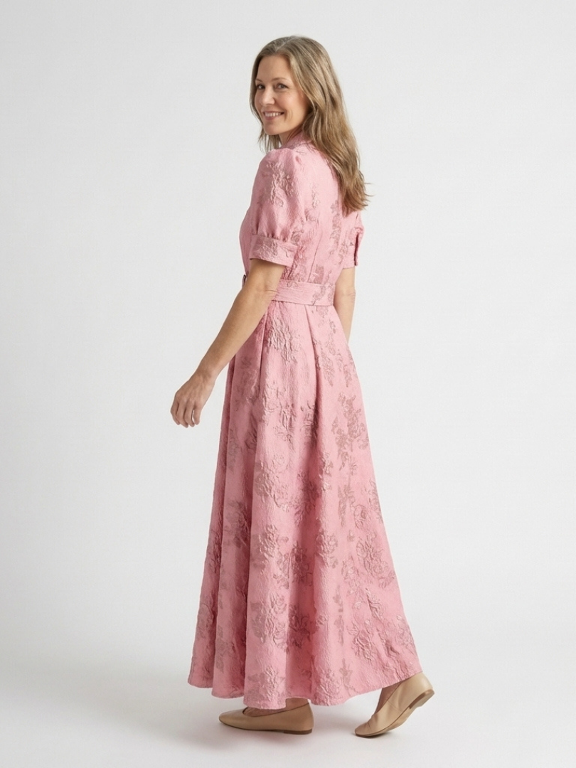 Yvette | Robe maxi à manches courtes et ceinture florale