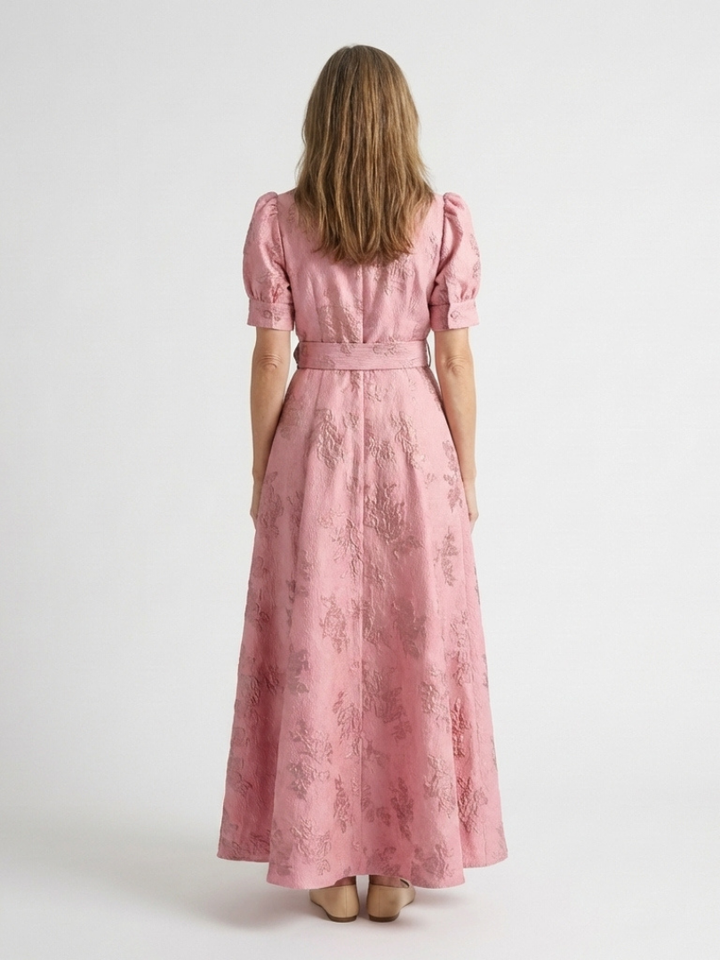 Yvette | Robe maxi à manches courtes et ceinture florale