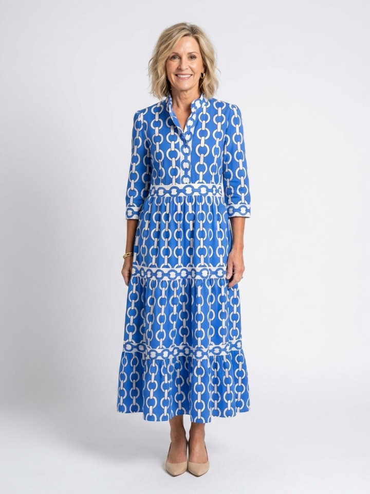 Maëlle | Robe midi à manches trois-quarts et motif chaîne