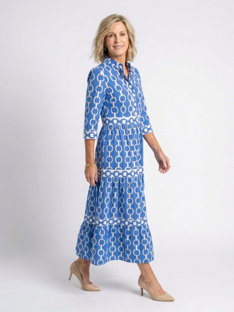 Maëlle | Robe midi à manches trois-quarts et motif chaîne