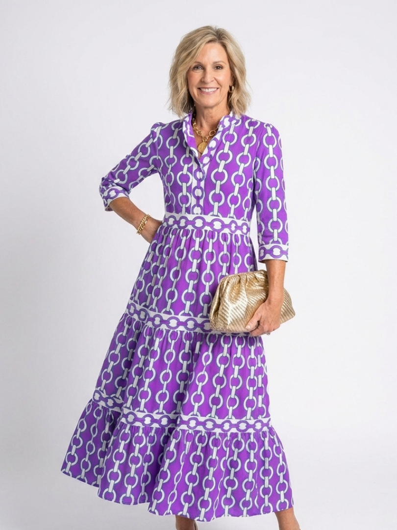 Maëlle | Robe midi à manches trois-quarts et motif chaîne