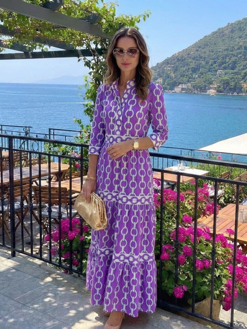 Maëlle | Robe midi à manches trois-quarts et motif chaîne