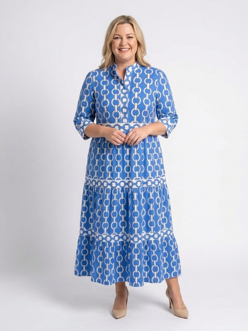 Maëlle | Robe midi à manches trois-quarts et motif chaîne