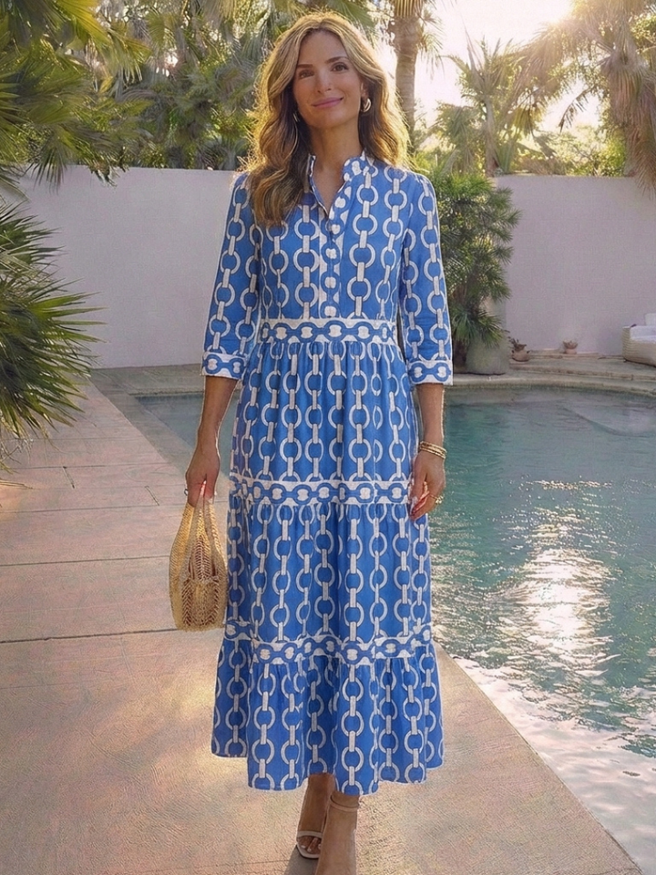 Maëlle | Robe midi à manches trois-quarts et motif chaîne