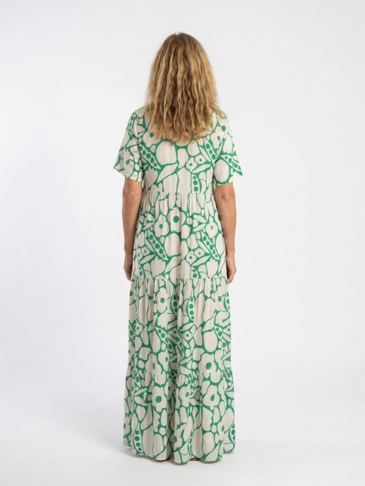 Marielle | Robe midi avec fleurs, manches courtes et décolleté en V
