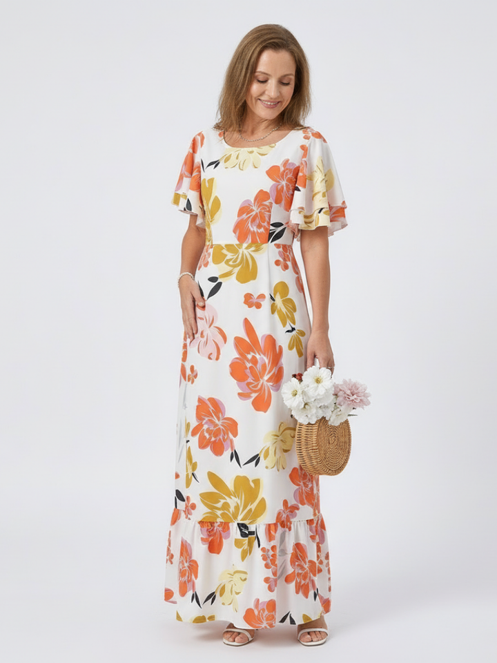 Elvire | Robe maxi à manches courtes et décolleté rond