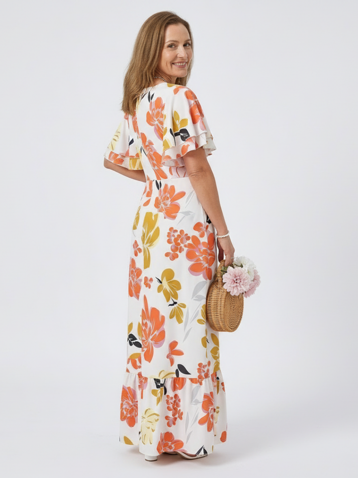 Elvire | Robe maxi à manches courtes et décolleté rond