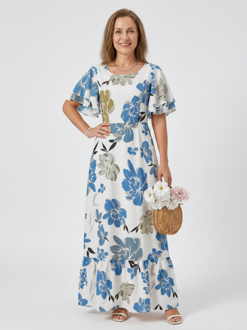 Elvire | Robe maxi à manches courtes et décolleté rond