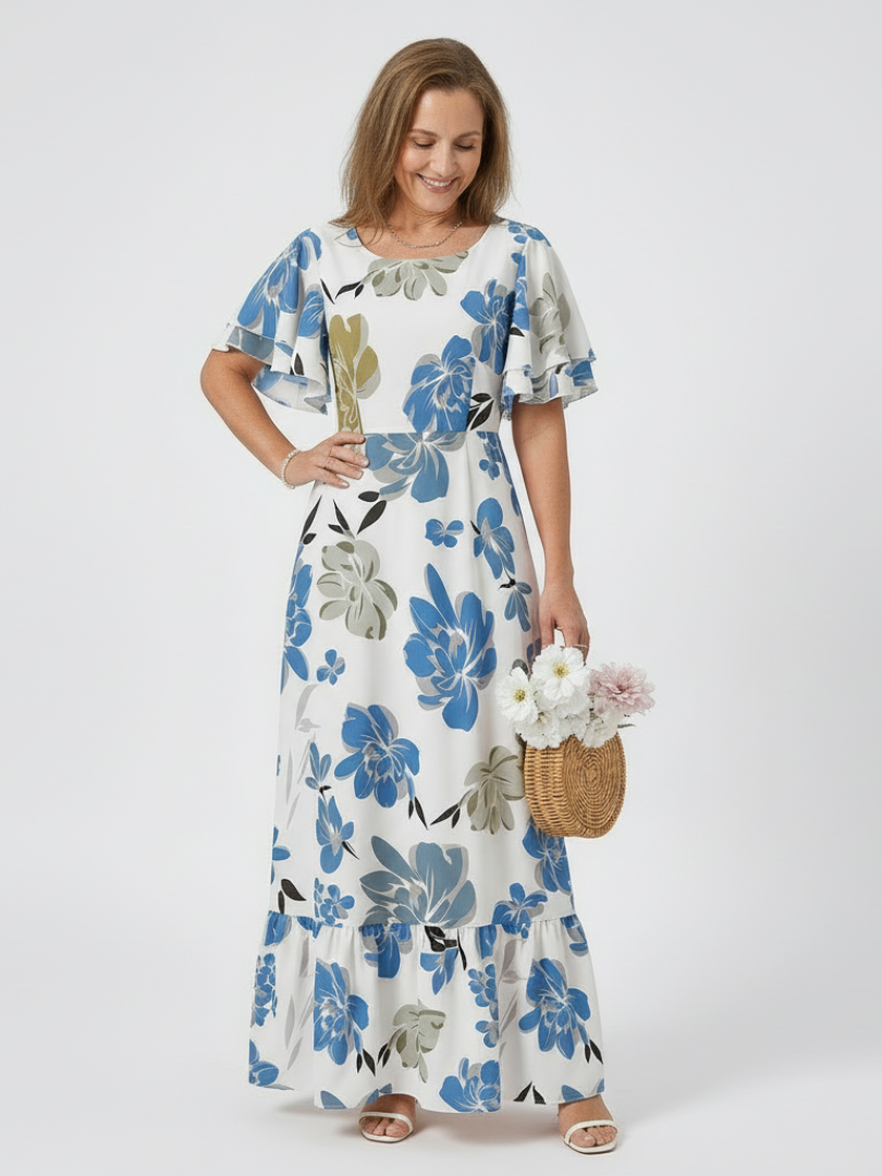 Elvire | Robe maxi à manches courtes et décolleté rond