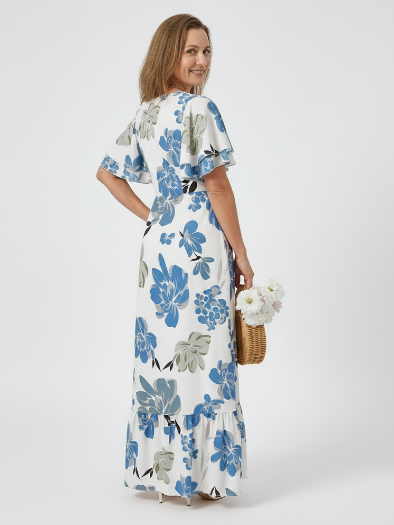 Elvire | Robe maxi à manches courtes et décolleté rond
