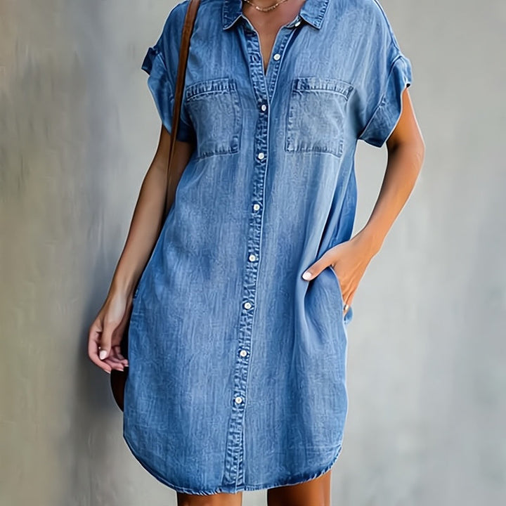 Ismérie™ | Robe chemise courte à manches courtes avec boutonnage