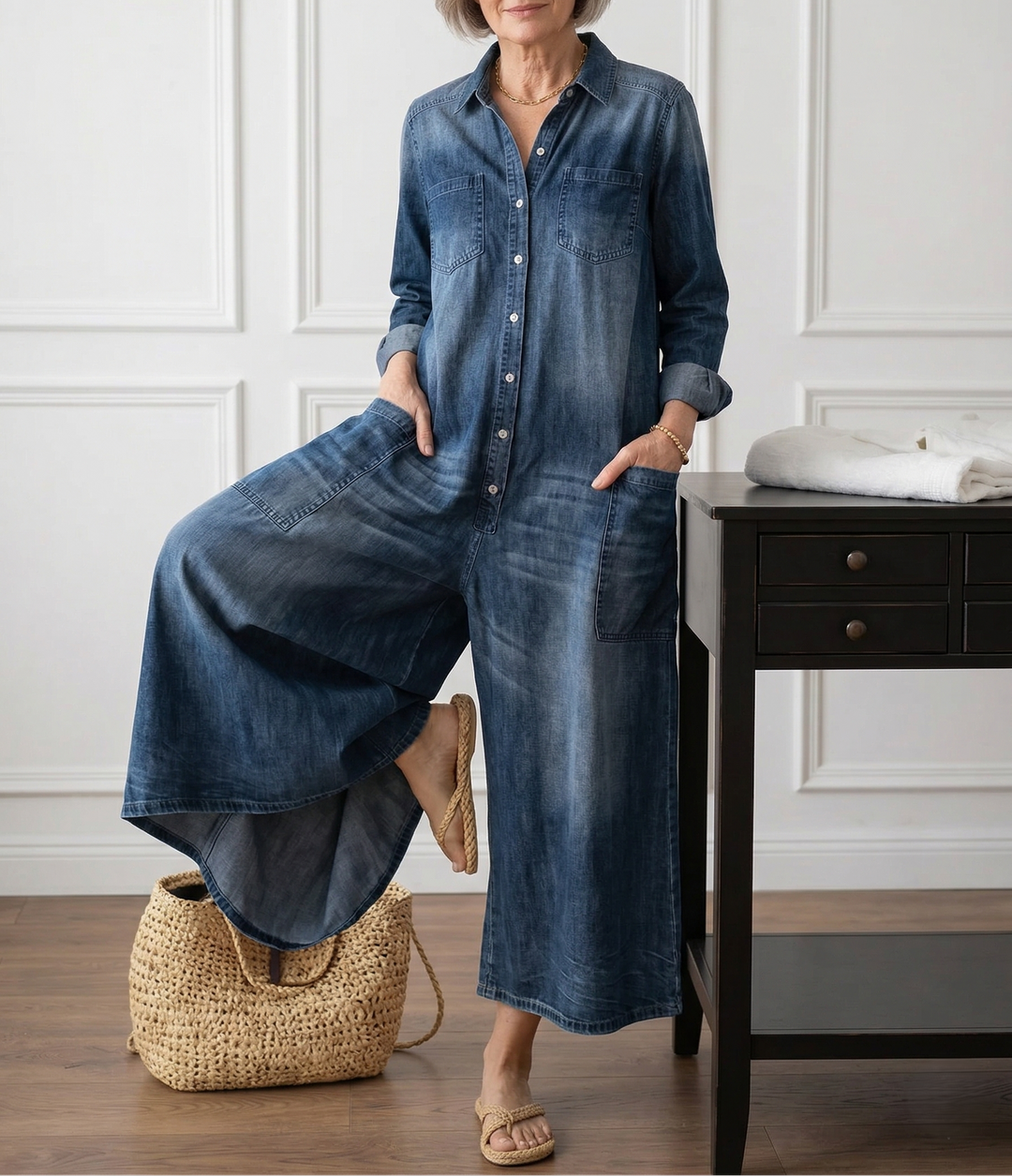 Étiennette™ | Robe maxi en jean avec boutonnage et manches longues