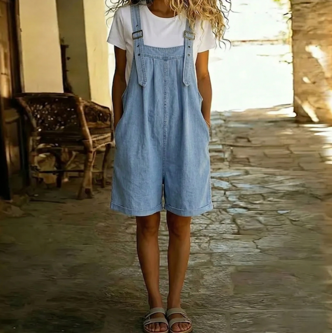 Solange™ | Salopette courte en denim avec bretelles ajustables