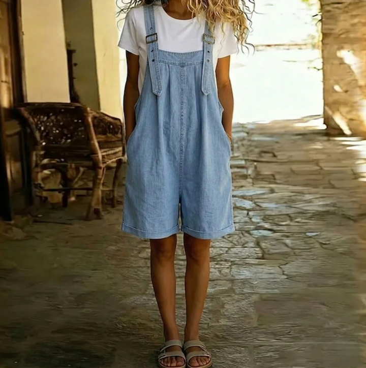 Solange™ | Salopette courte en denim avec bretelles ajustables