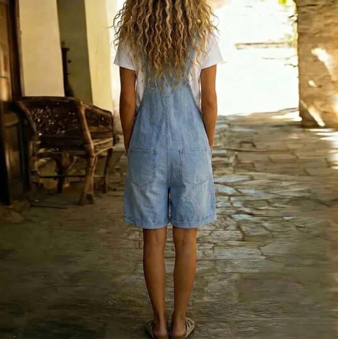Solange™ | Salopette courte en denim avec bretelles ajustables