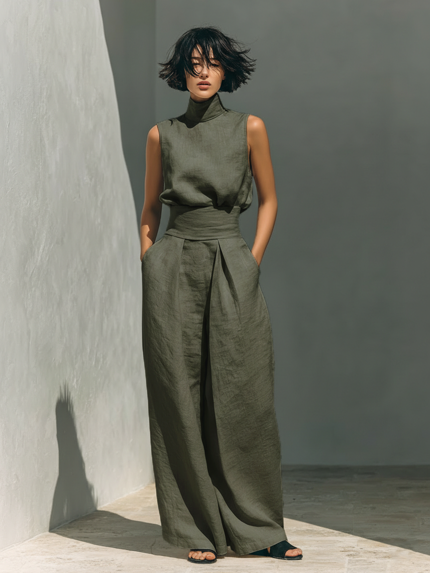 Marceline | Ensemble en Coton-Lin avec Haut et Pantalons Amples
