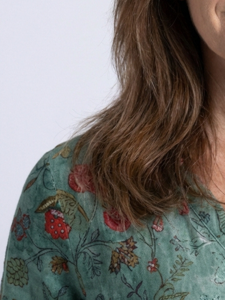 Damien | Robe Maxi Florale avec Décolleté en V et Manches Trois Quarts