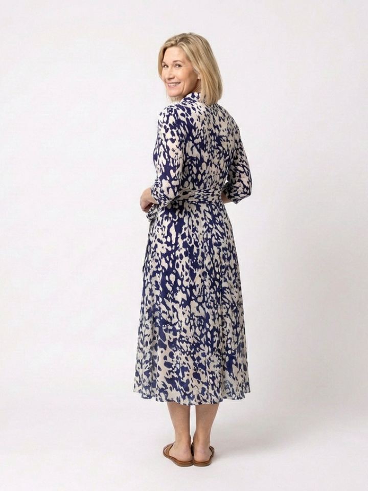 Fernande | Robe Midi à Manches Longues avec Ceinture