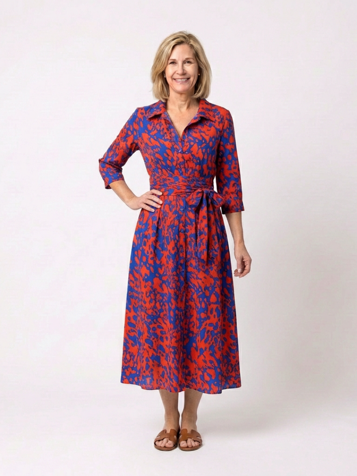 Fernande | Robe Midi à Manches Longues avec Ceinture