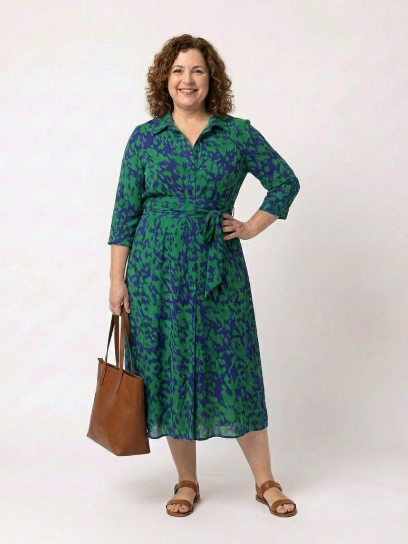 Fernande | Robe Midi à Manches Longues avec Ceinture