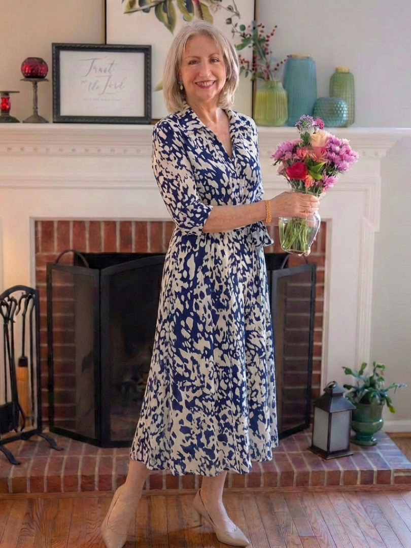 Fernande | Robe Midi à Manches Longues avec Ceinture