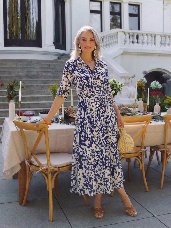 Fernande | Robe Midi à Manches Longues avec Ceinture