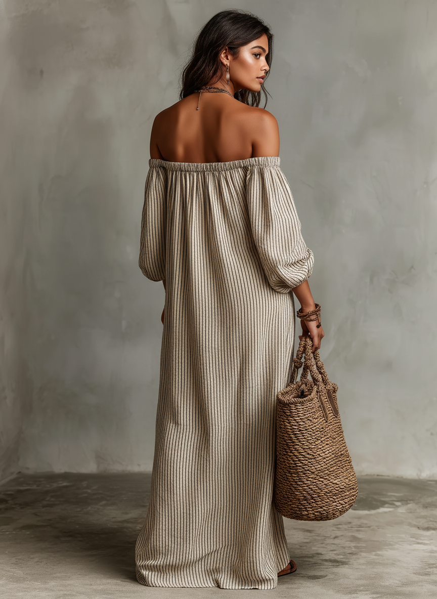 Aurélie | Robe longue en coton et lin avec design décolleté