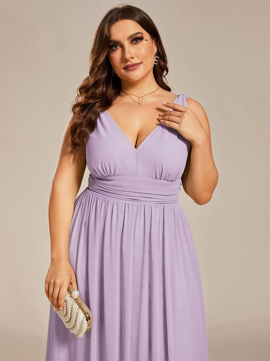 Sandrine | Robe de soirée plissée sans manches avec décolleté en V