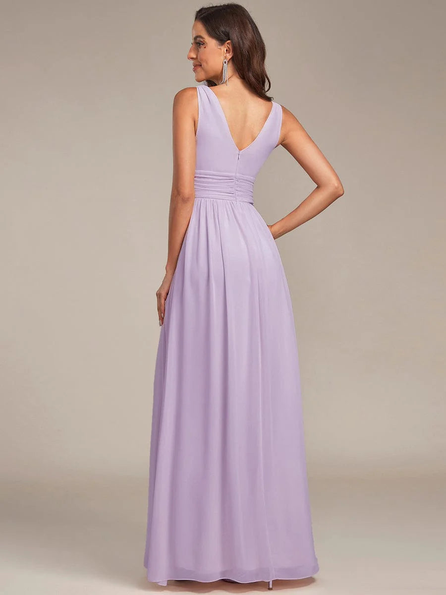 Sandrine | Robe de soirée plissée sans manches avec décolleté en V