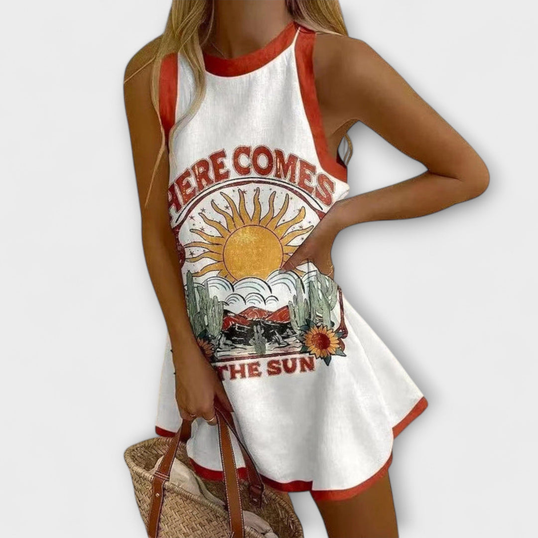 Mélisande | Robe Courte avec Imprimé Soleil