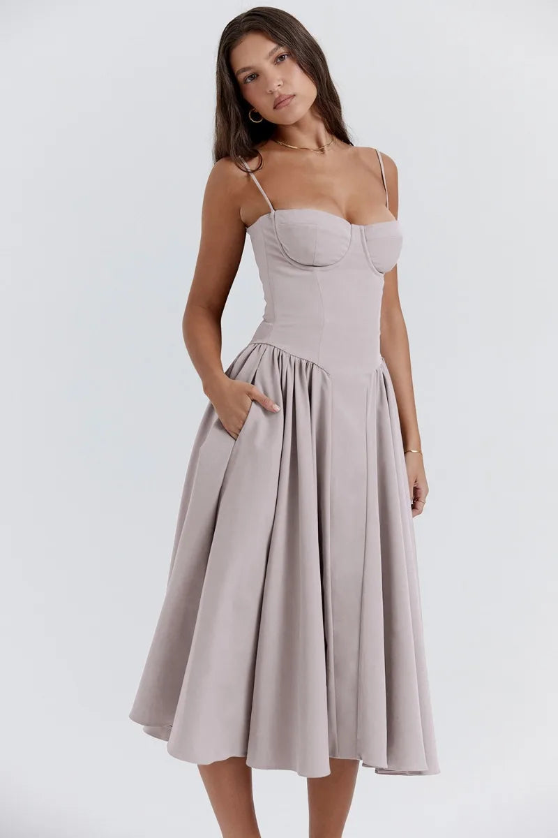 Lucette | Robe Midi Bustier Sans Manches