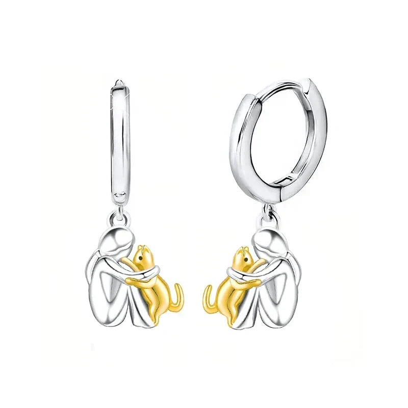 Boucles d'oreilles Chat Enlacé - Fermoir Rond