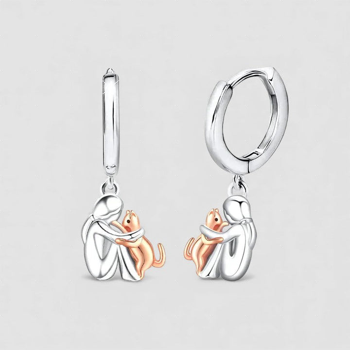 Boucles d'oreilles Chat Enlacé - Fermoir Rond