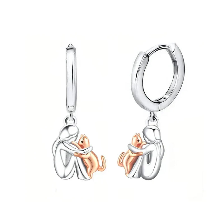 Boucles d'oreilles Chat Enlacé - Fermoir Rond