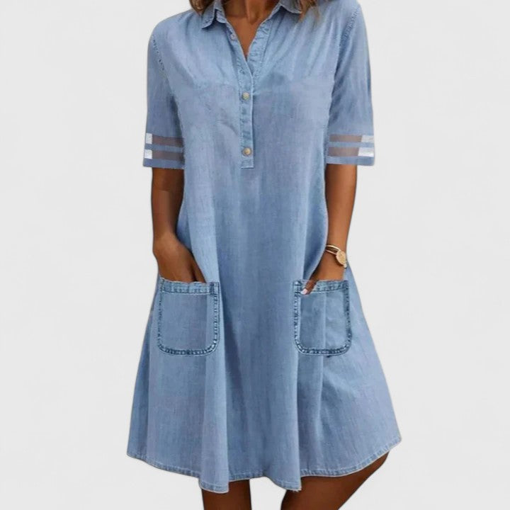 Laurence™ | Robe en jean avec manches et boutons devant