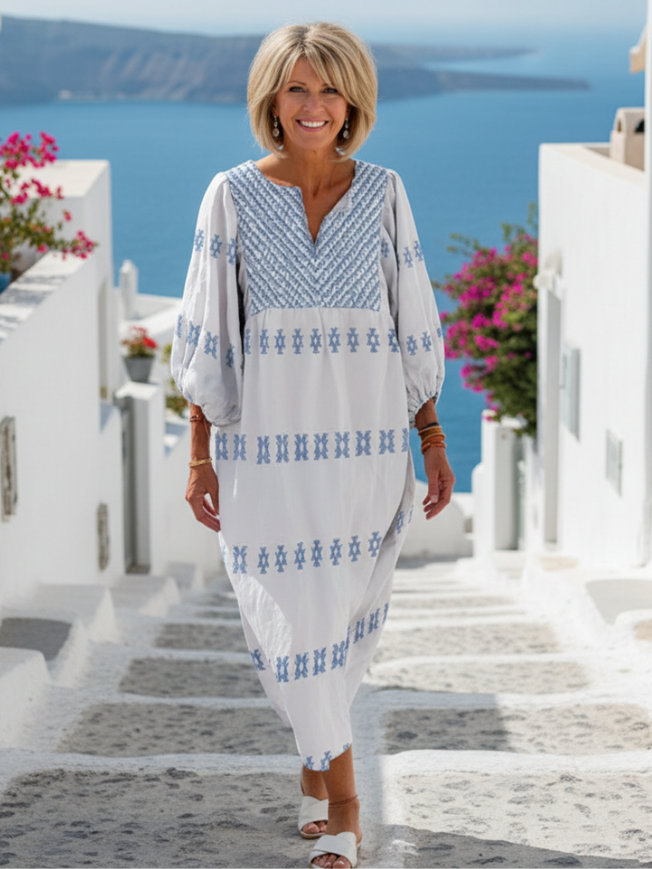 Adèle | Robe maxi brodée à manches longues et décolleté en V