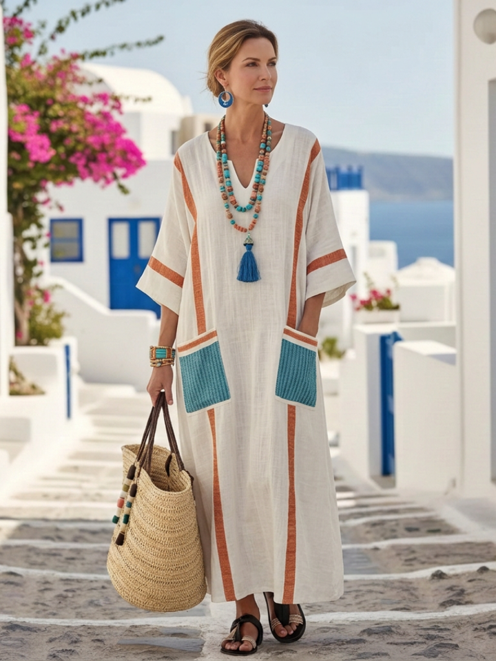 Tiphaine | Robe maxi avec manches mi-longues et décolleté en V