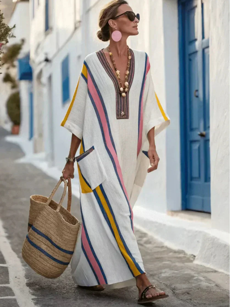 Tiphaine | Robe maxi avec manches mi-longues et décolleté en V