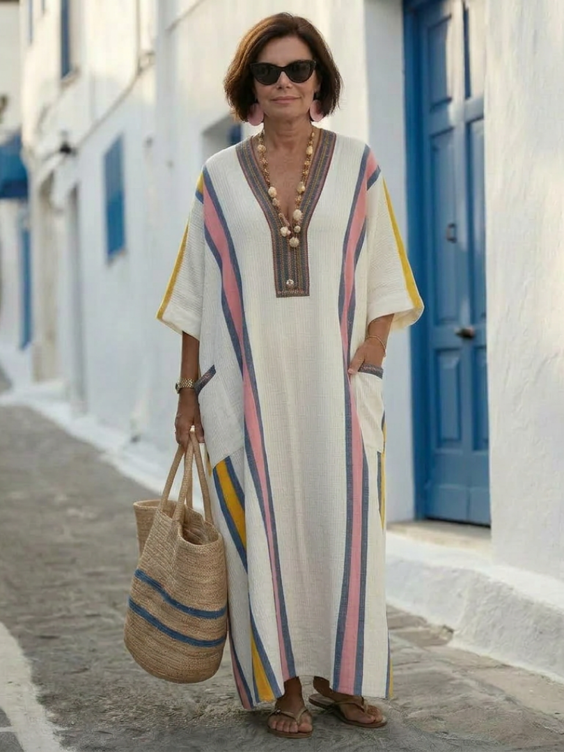 Tiphaine | Robe maxi avec manches mi-longues et décolleté en V
