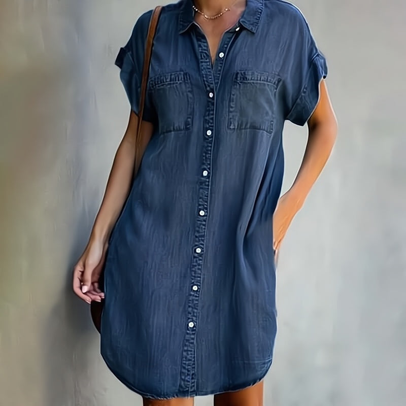 Ismérie™ | Robe chemise courte à manches courtes avec boutonnage