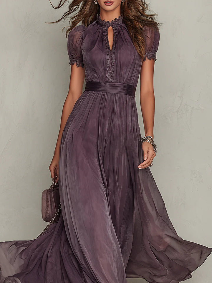 Mireille | Robe Longue Élégante Violet avec Décolleté en Goutte d'Eau et Dentelle