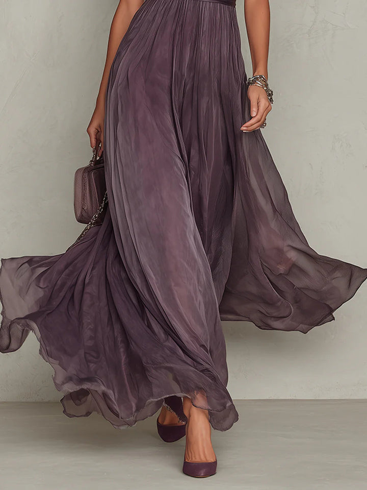 Mireille | Robe Longue Élégante Violet avec Décolleté en Goutte d'Eau et Dentelle