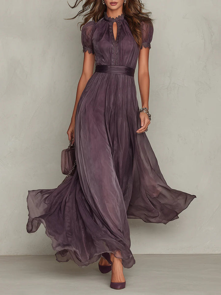 Mireille | Robe Longue Élégante Violet avec Décolleté en Goutte d'Eau et Dentelle