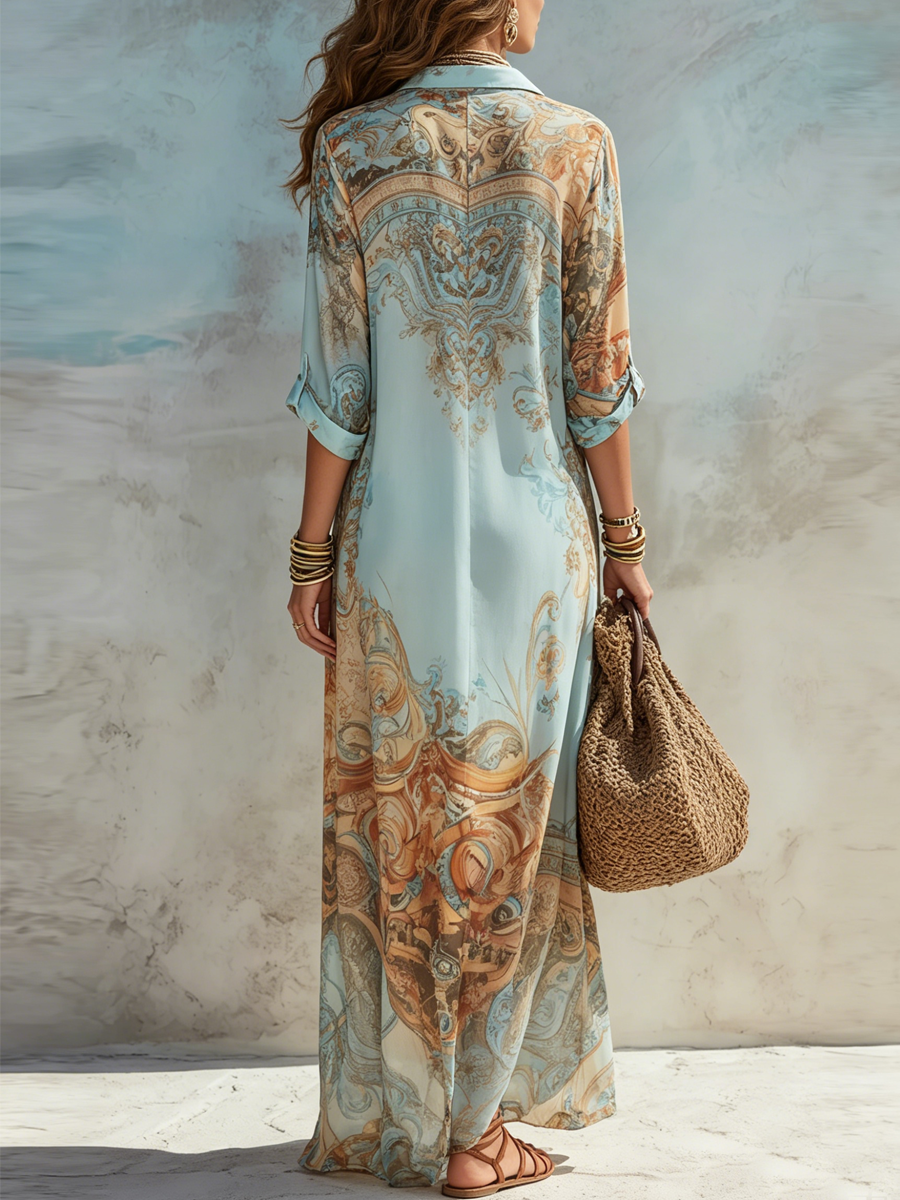 Chloe | Robe Maxi Chemise Méditerranéenne