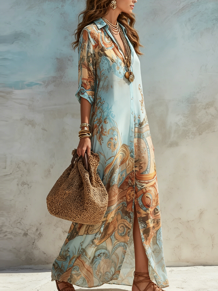 Chloe | Robe Maxi Chemise Méditerranéenne